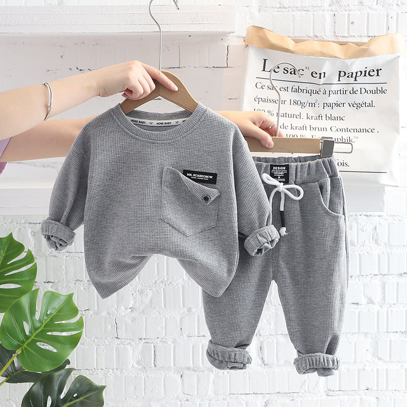 Children's Fashion Simple Solid Color Top Pants Two-piece Set