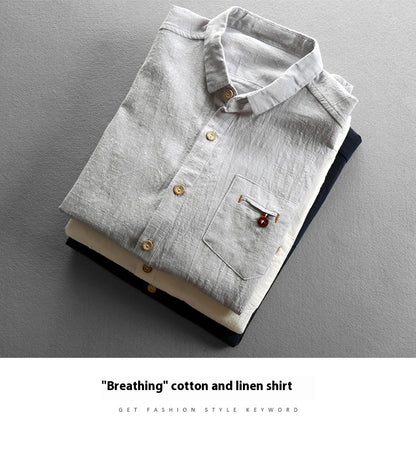 Summer Men's Linen Cotton And Linen Shirt