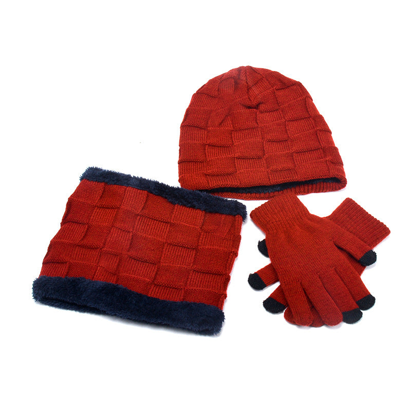 Hat Scarf Gloves Three-piece Suit Plus Velvet Knitted Outdoor Warmth - myETYN