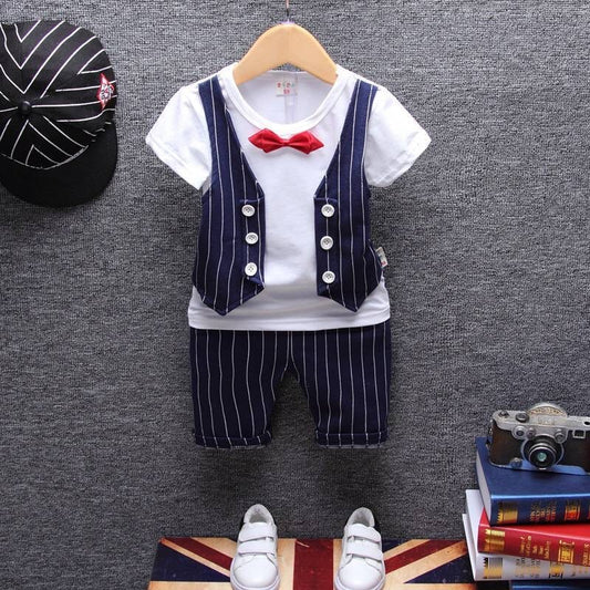 Boys Summer Children's Cotton Short-Sleeved T-Shirt Suit Small Suit Vest Gentleman Suit