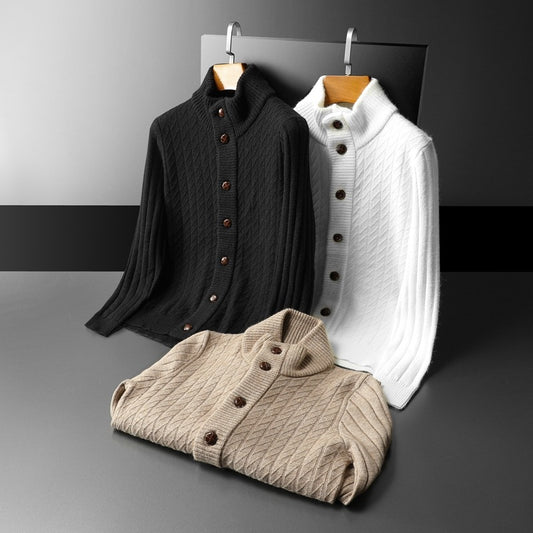 Solid Color Sweater Knitted Sweater Button Men's Cardigan Coat - myETYN