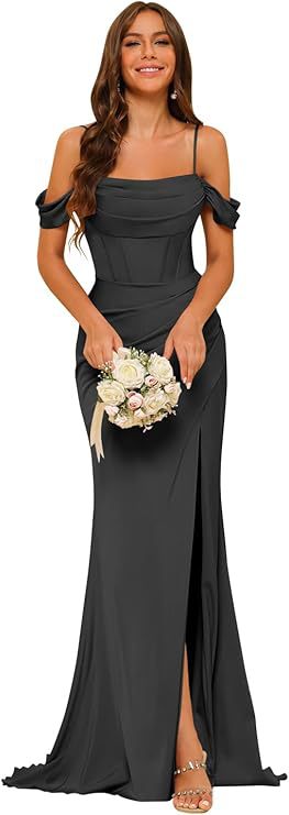 Elegant Off-the-Shoulder Satin Corset Ball Gown for Bridesmaids