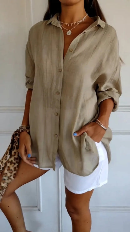 Popular Spring And Summer New Women's Loose Open Button Shirt Solid Color Top