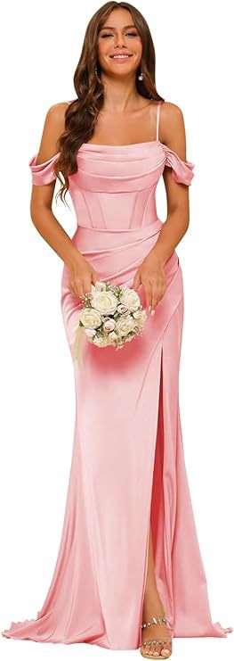 Elegant Off-the-Shoulder Satin Corset Ball Gown for Bridesmaids