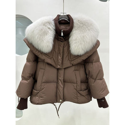 High-end Fox Fur Collar White Duck Down Short Down Jacket Female Light Luxury Loose And Warm Puffer Jacket Coat