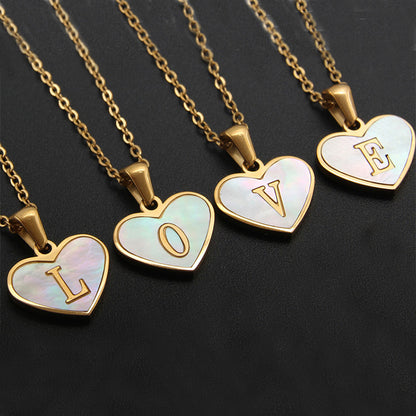 26 Letter Heart-shaped Necklace White Shell Love Clavicle Chain Fashion Personalized Necklace For Women Jewelry Valentine's Day - myETYN