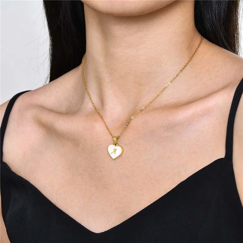 26 Letter Heart - shaped Necklace White Shell Love Clavicle Chain Fashion Personalized Necklace For Women Jewelry Valentine's Day - myetyn