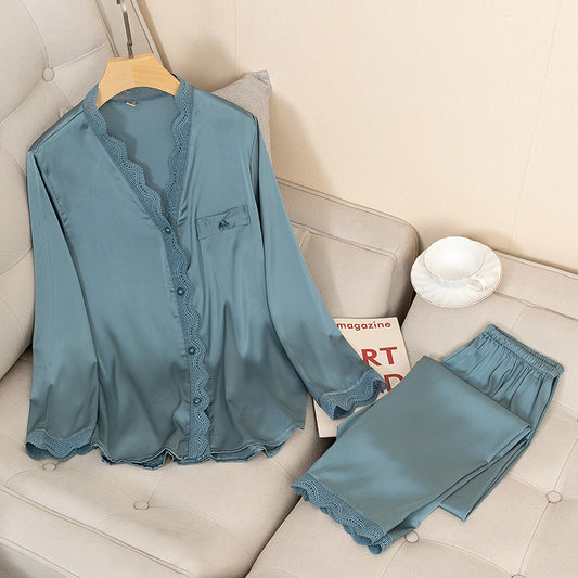 Thin Ice Silk Long Sleeve Trousers Two-piece Home Wear Suit