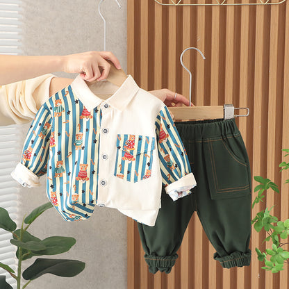 Children's Casual Long-sleeved Shirt Two-piece Suit