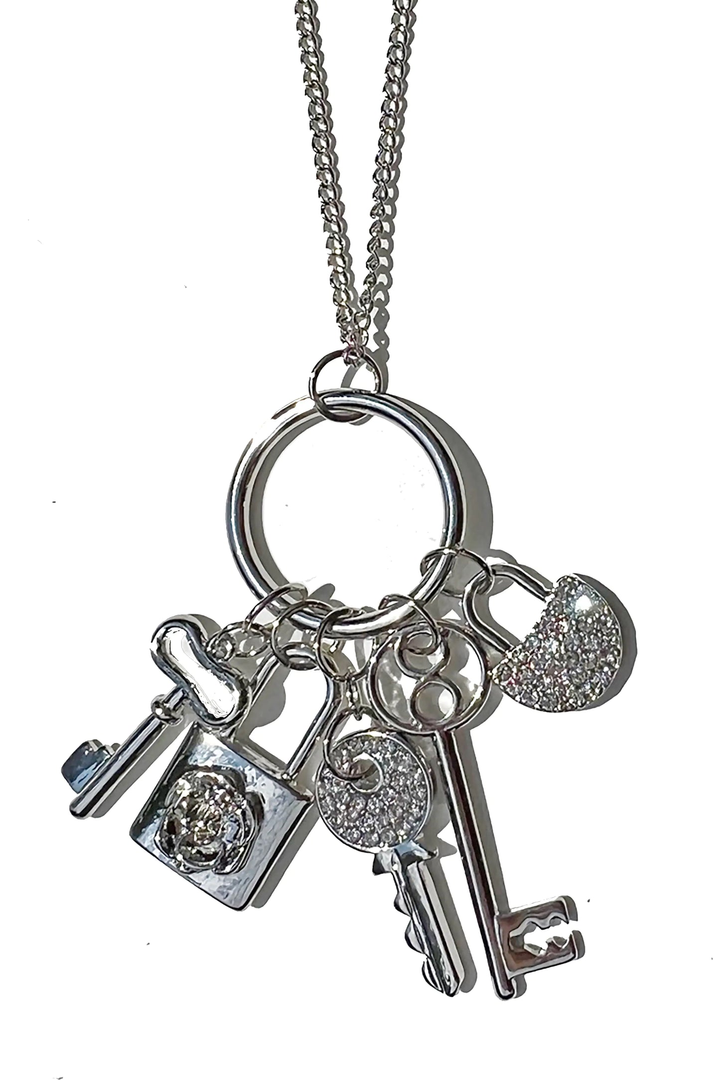 Lock and Key Long Charm Necklace - 24" Length