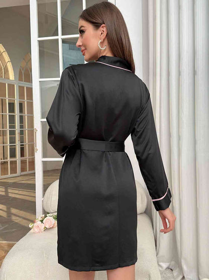 Tie Waist Surplice Neck Robe - myETYN