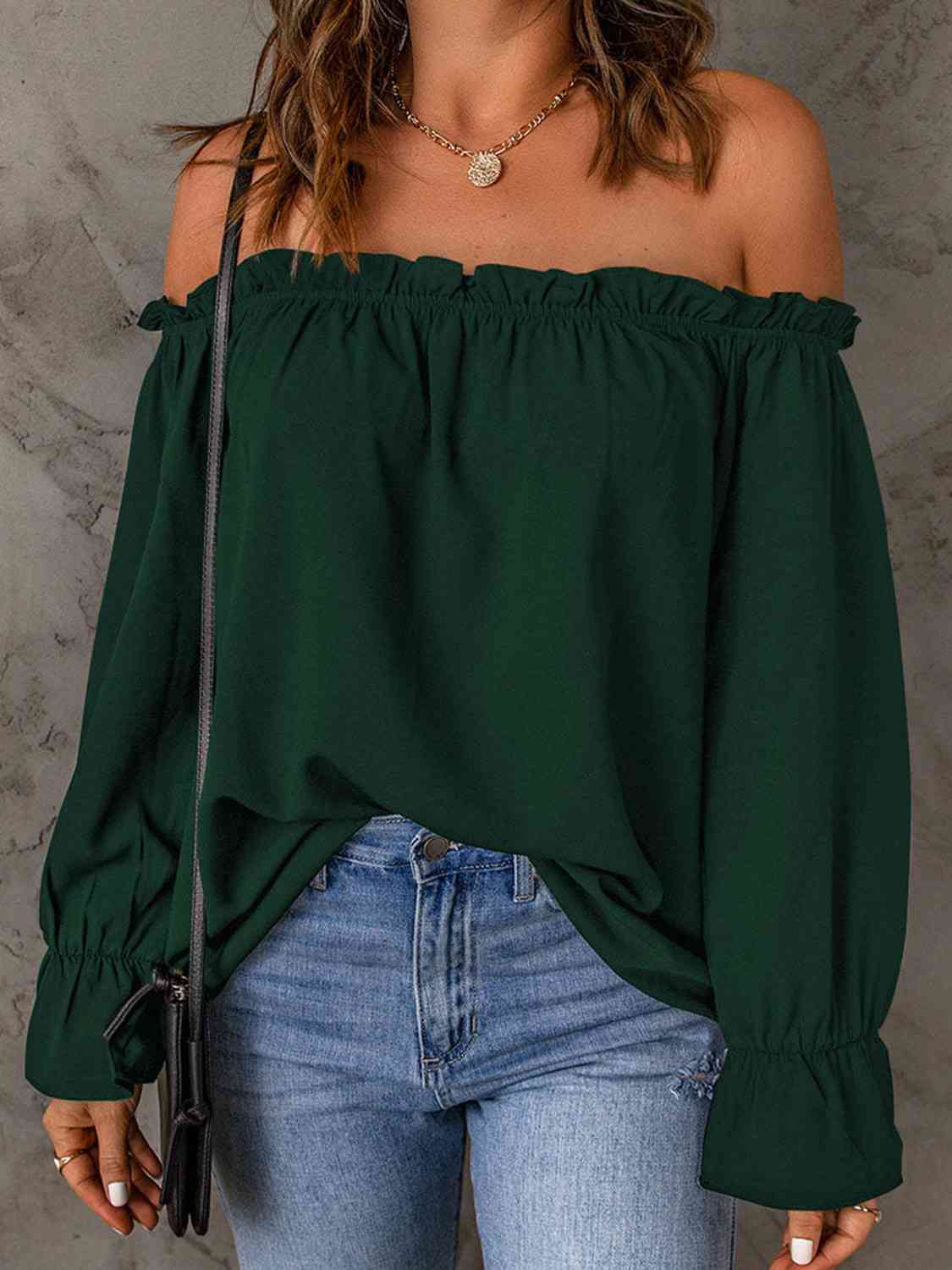 Off-Shoulder Flounce Sleeve Blouse - myETYN