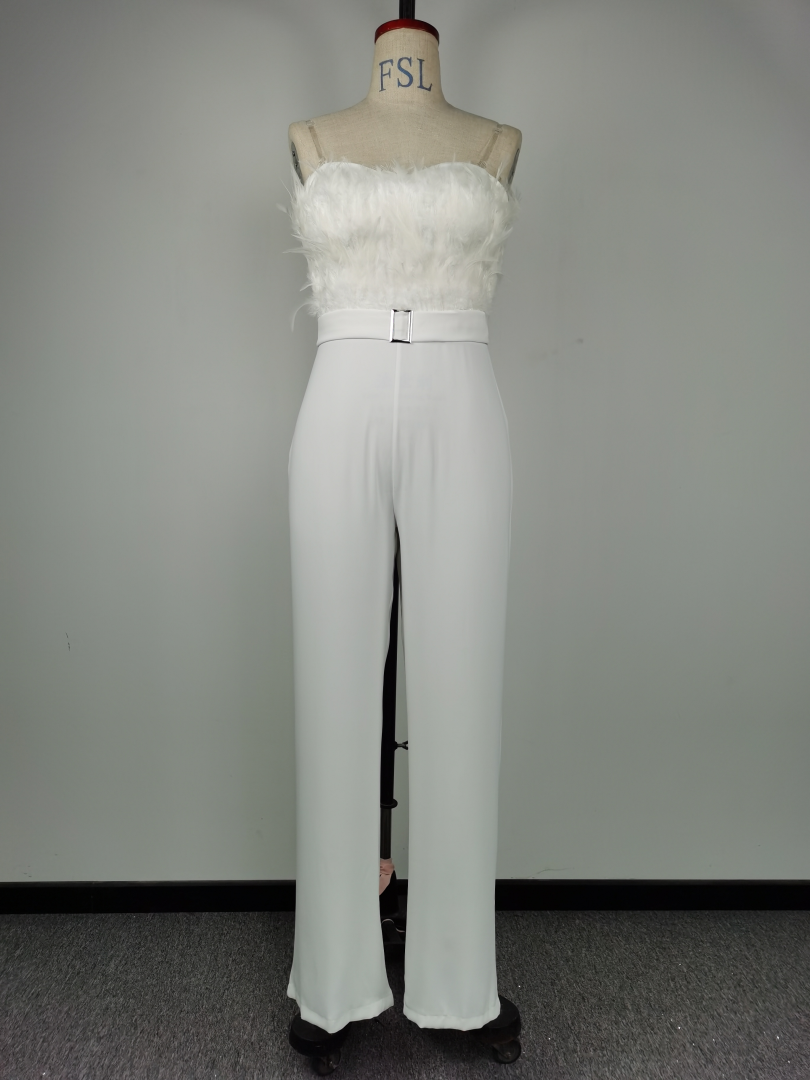 Spring Summer Feather Tube Top Sexy Jumpsuit