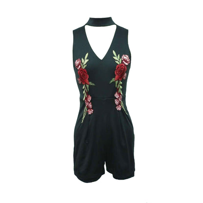 Women Clothing Popular V neck Applique Solid Color Halter Romper