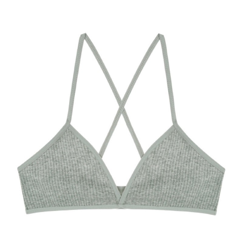 Ultra Thin Cotton Thread Criss Cross Back Triangle Cup Wireless Comfortable Breathable Bra Girl Size Underwear Women - myETYN