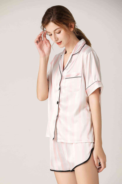 Lapel Collar Shirt and Shorts Lounge Set - myETYN