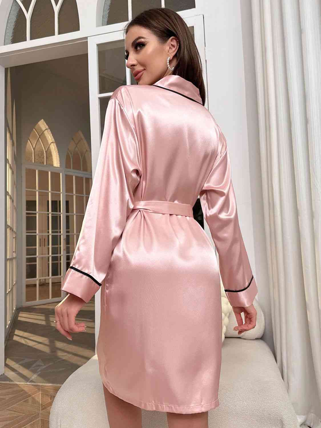 Tie Waist Surplice Neck Robe - myETYN