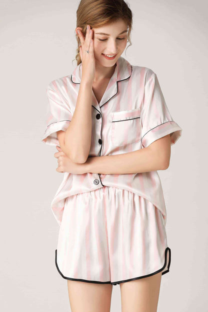 Lapel Collar Shirt and Shorts Lounge Set - myETYN