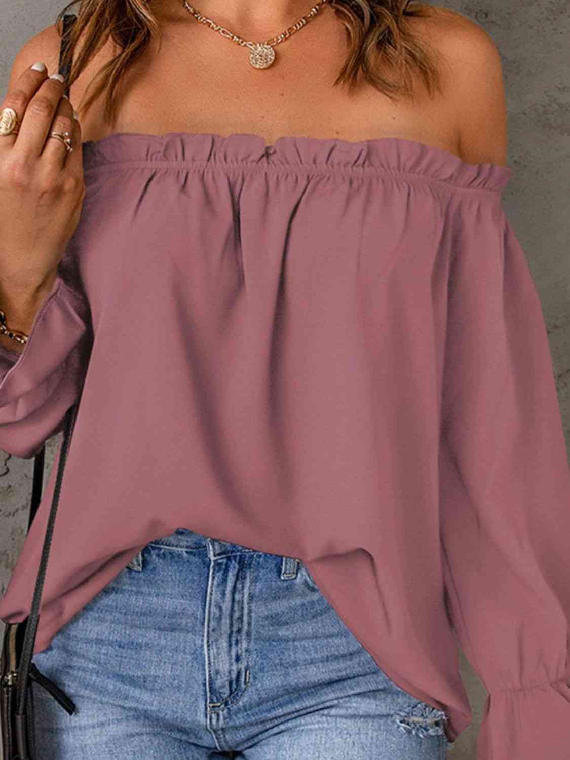 Off-Shoulder Flounce Sleeve Blouse - myETYN