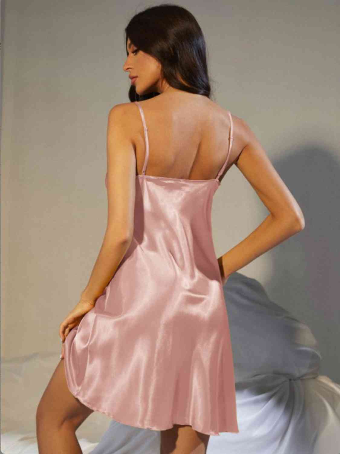 Spaghetti Strap Cowl Neck Satin Night Dress - myETYN