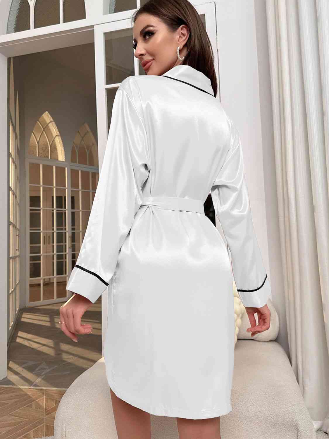 Tie Waist Surplice Neck Robe - myETYN