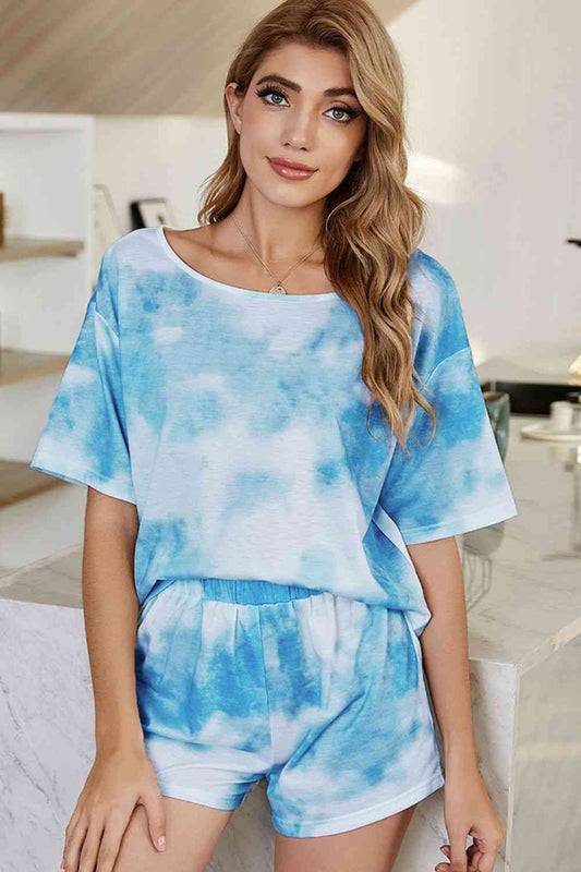 Tie-Dye Boat Neck Top and Shorts Lounge Set - myETYN