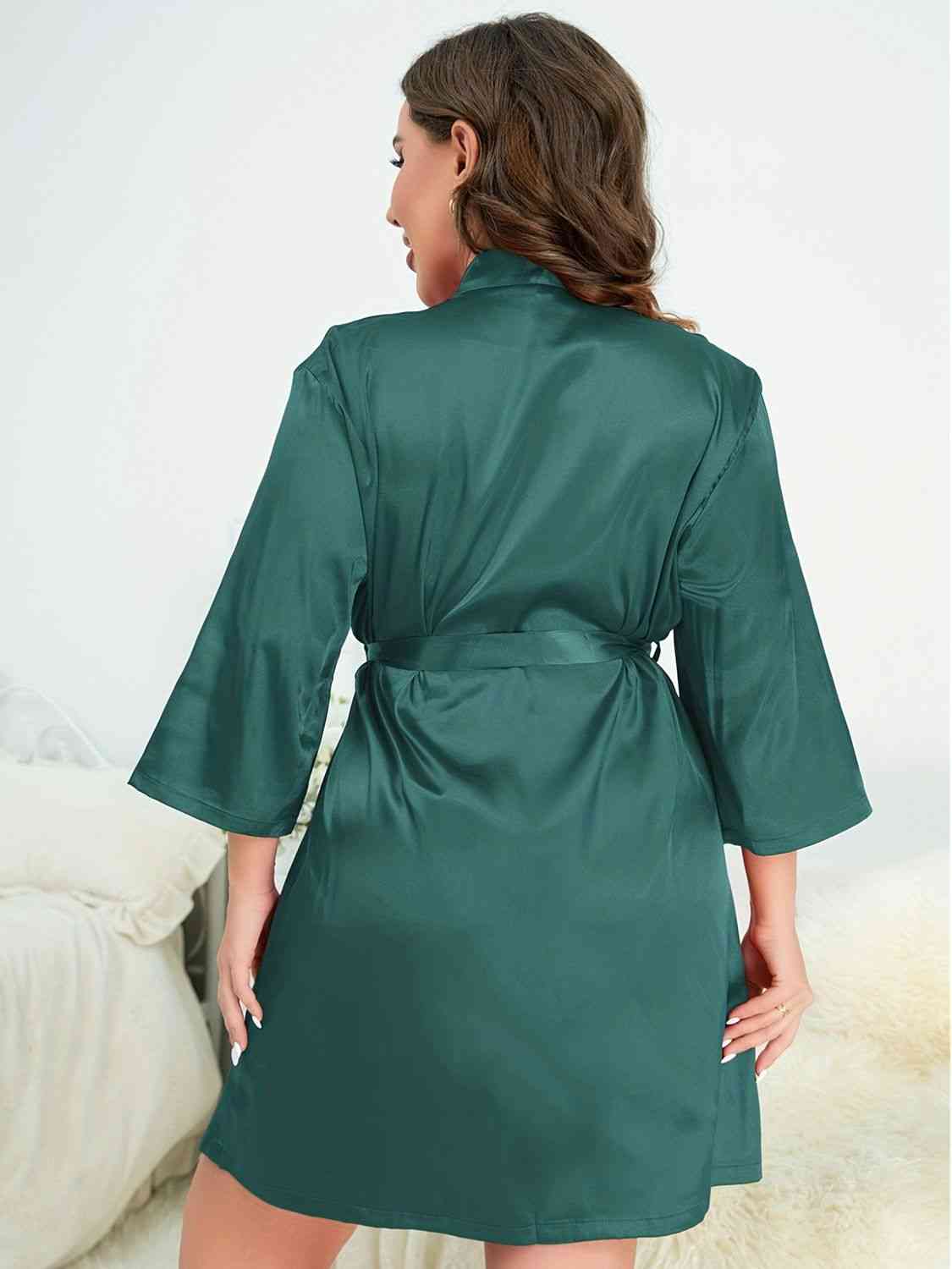 Plus Size Surplice Neck Tie Waist Robe - myETYN