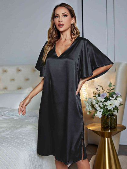 V-Neck Flutter Sleeve Night Dress - myETYN