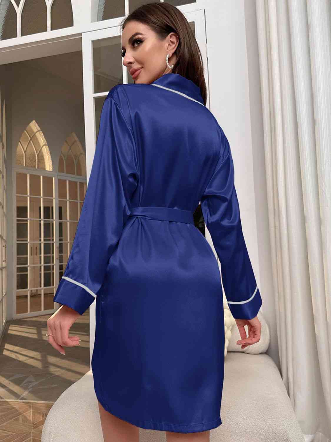 Tie Waist Surplice Neck Robe - myETYN