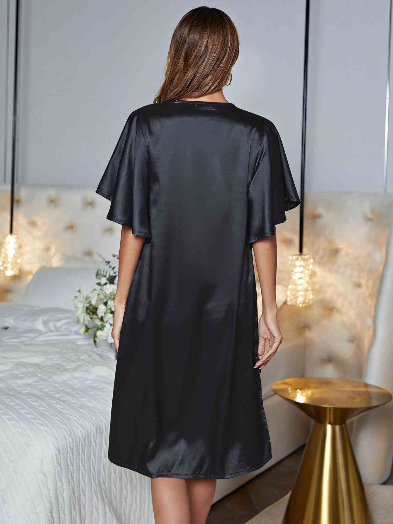 V-Neck Flutter Sleeve Night Dress - myETYN