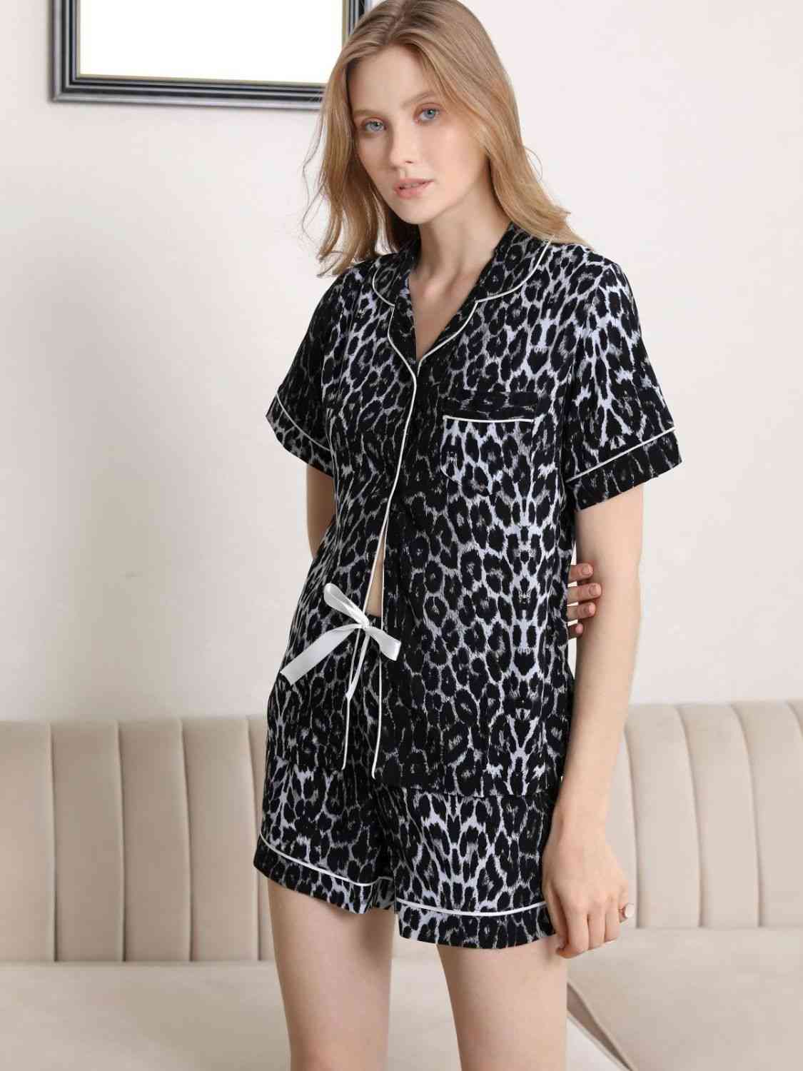 Lapel Collar Shirt and Shorts Pajama Set - myETYN