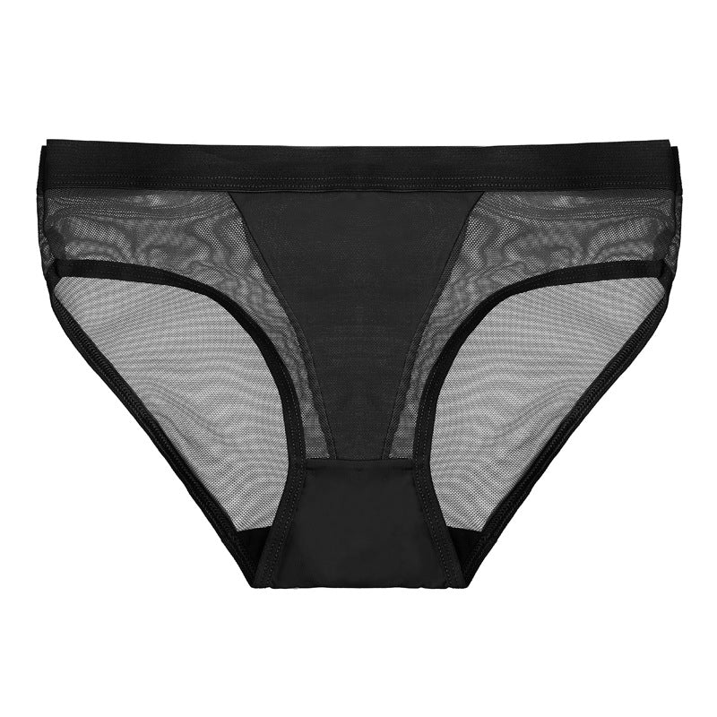 Women Briefs Low Waist Mesh Solid Color Briefs Cotton Crotch Panties - myETYN