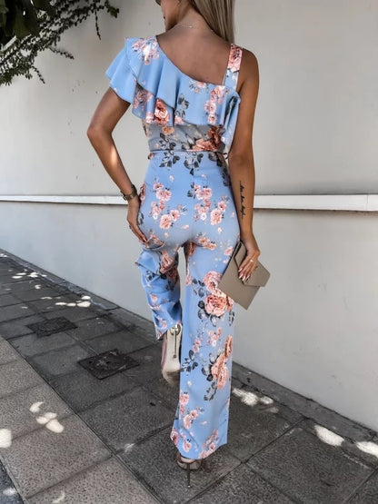 Summer Loose Lace-up Printed Jumpsuit