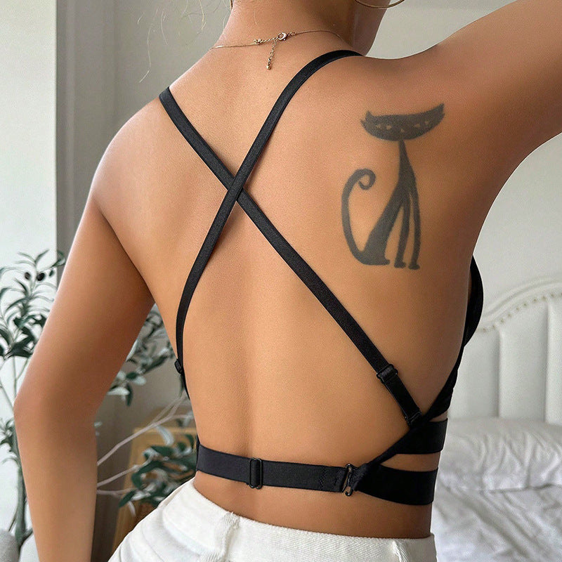 Backless Bra Sexy One Piece Cross Sports Underwear with Steel Ring Back - myETYN