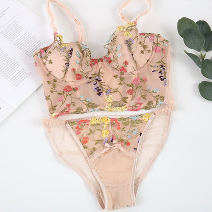 Bra Set Lace Boning Corset Boning Corset Bra Floral Embroidery Inner Suspender Chest Pad Girl Bra - myETYN