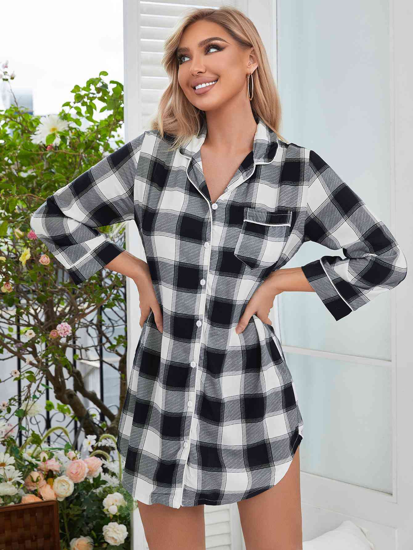 Plaid Lapel Collar Shirt Dress - myETYN