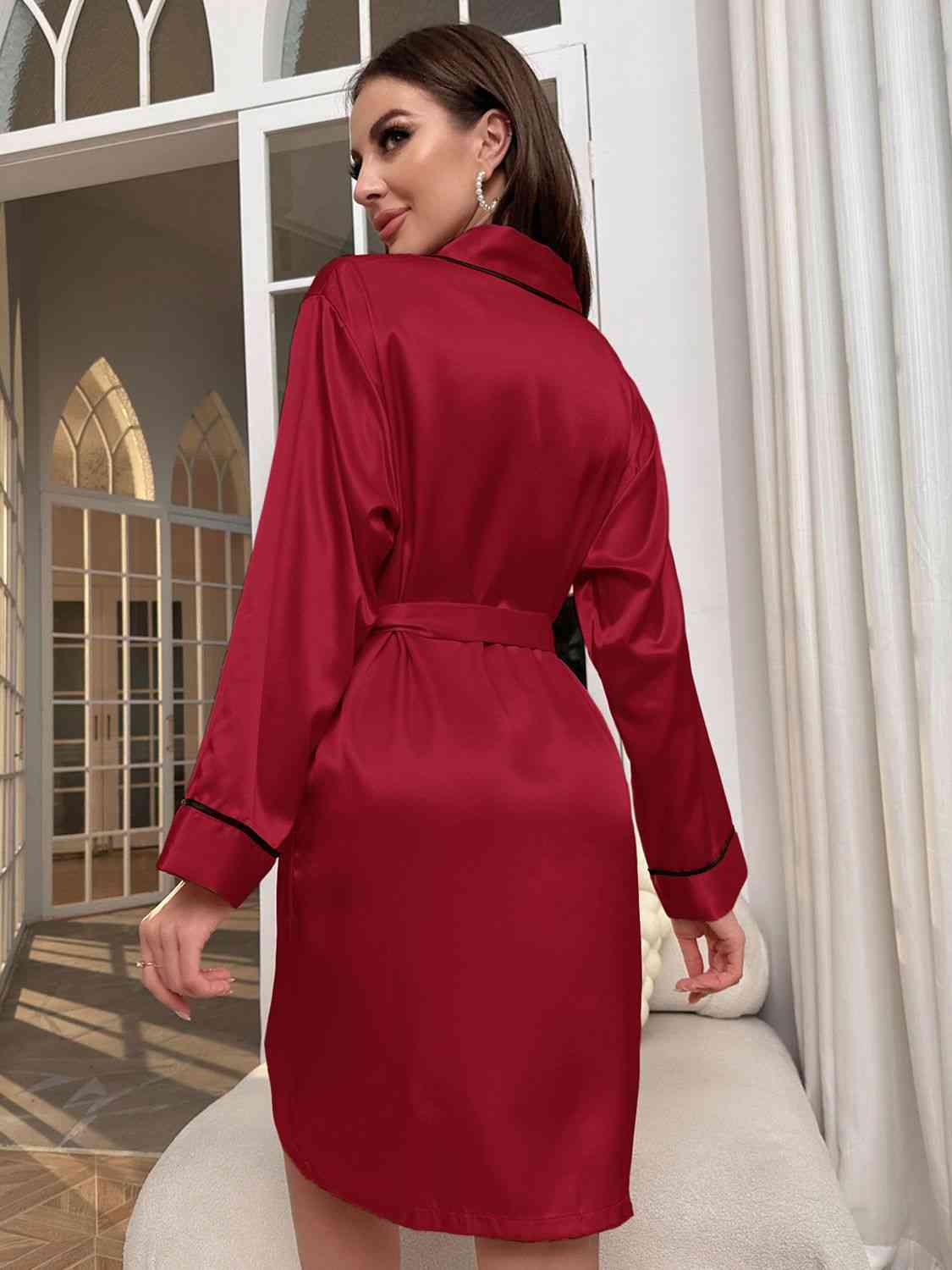 Tie Waist Surplice Neck Robe - myETYN