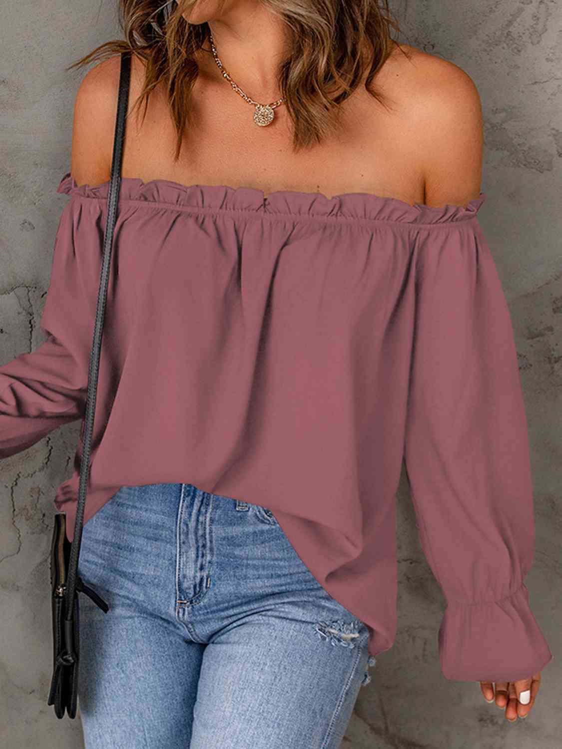 Off-Shoulder Flounce Sleeve Blouse - myETYN