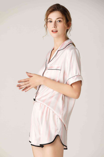 Lapel Collar Shirt and Shorts Lounge Set - myETYN