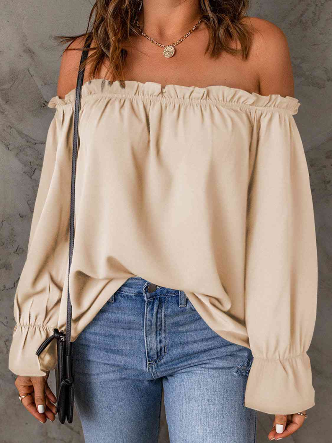 Off-Shoulder Flounce Sleeve Blouse - myETYN