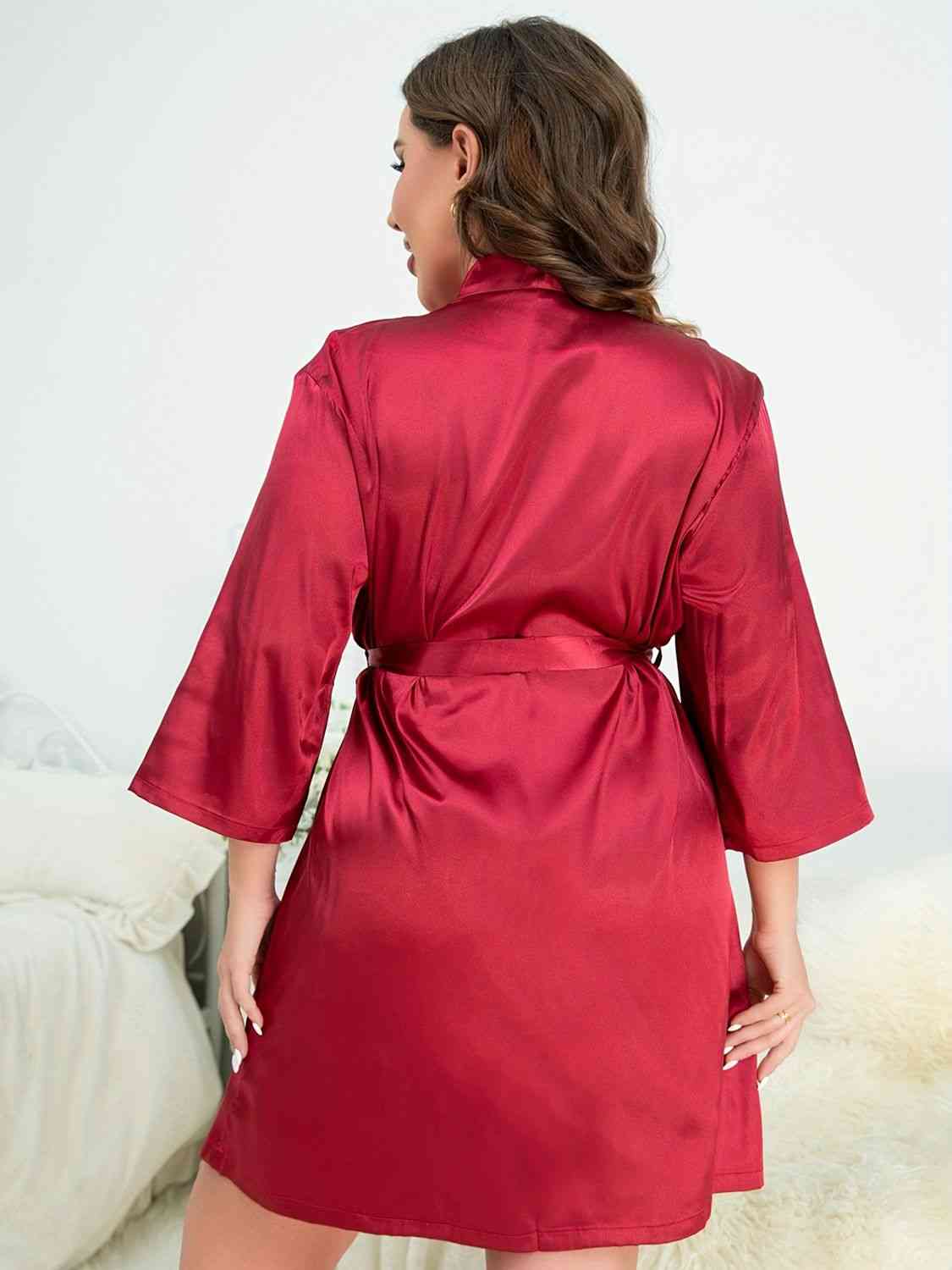 Plus Size Surplice Neck Tie Waist Robe - myETYN