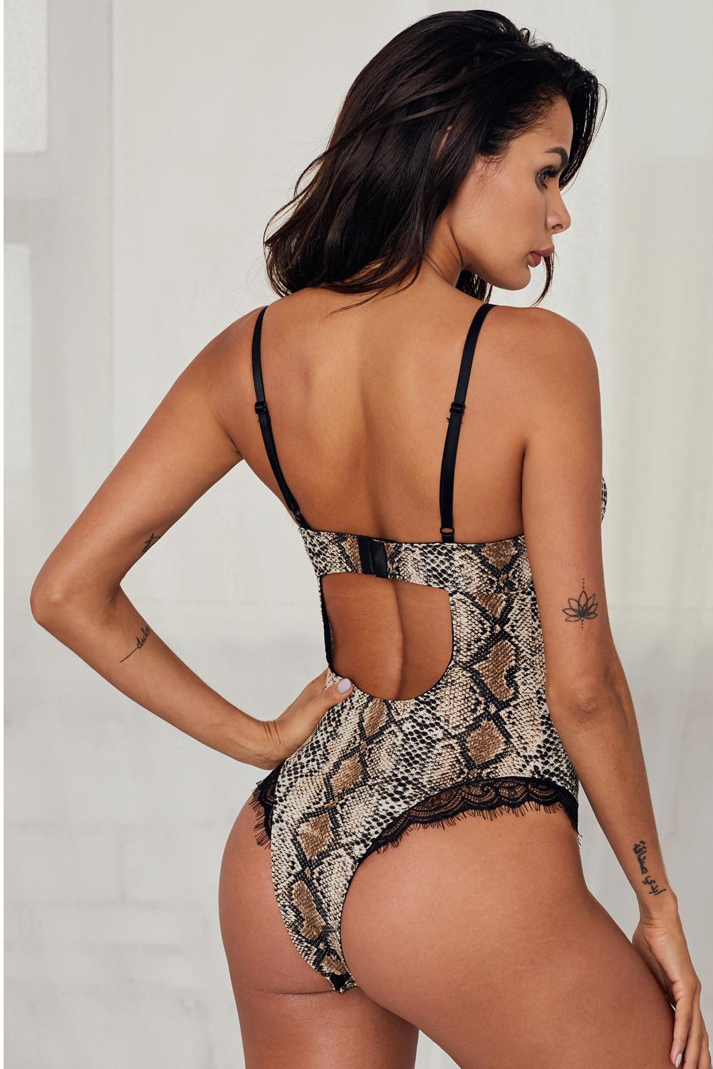 Spaghetti Strap Backless Leopard Printed Teddy - myETYN