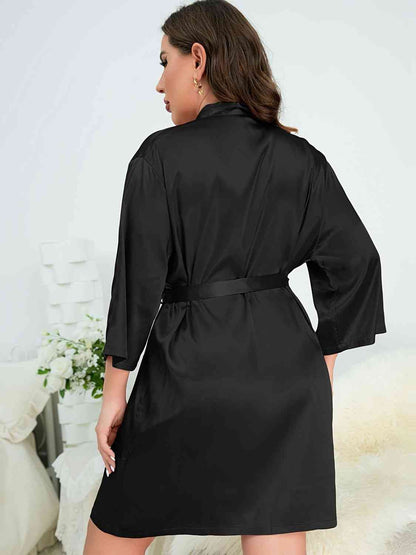 Plus Size Surplice Neck Tie Waist Robe - myETYN