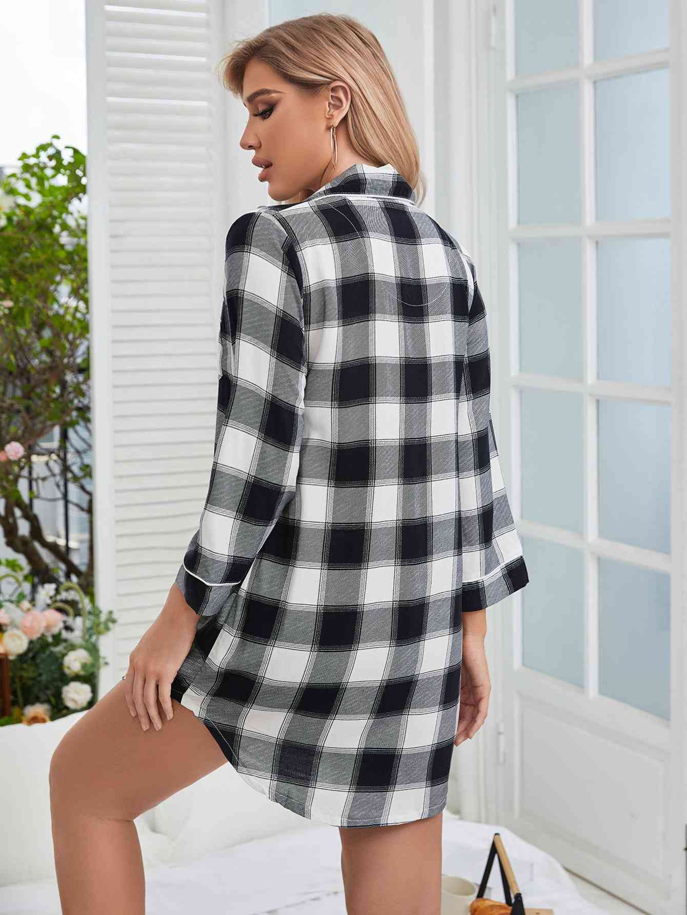 Plaid Lapel Collar Shirt Dress - myETYN