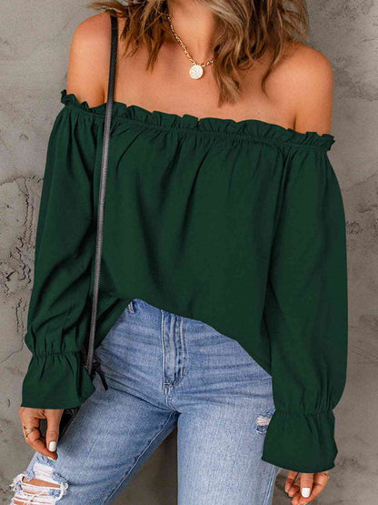 Off-Shoulder Flounce Sleeve Blouse - myETYN