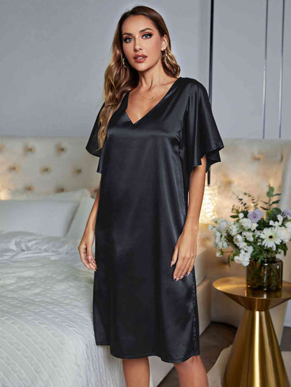 V-Neck Flutter Sleeve Night Dress - myETYN